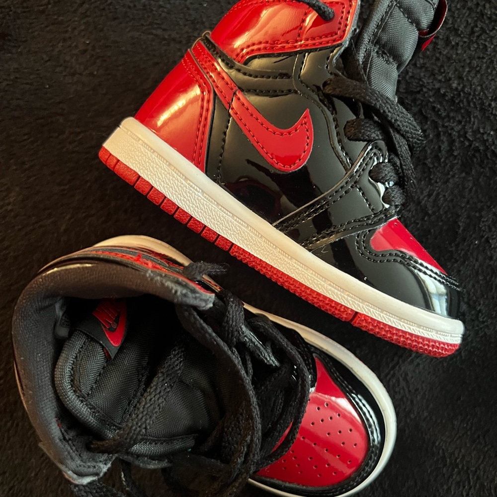 Patent leather Jordan Bulls 1’s .